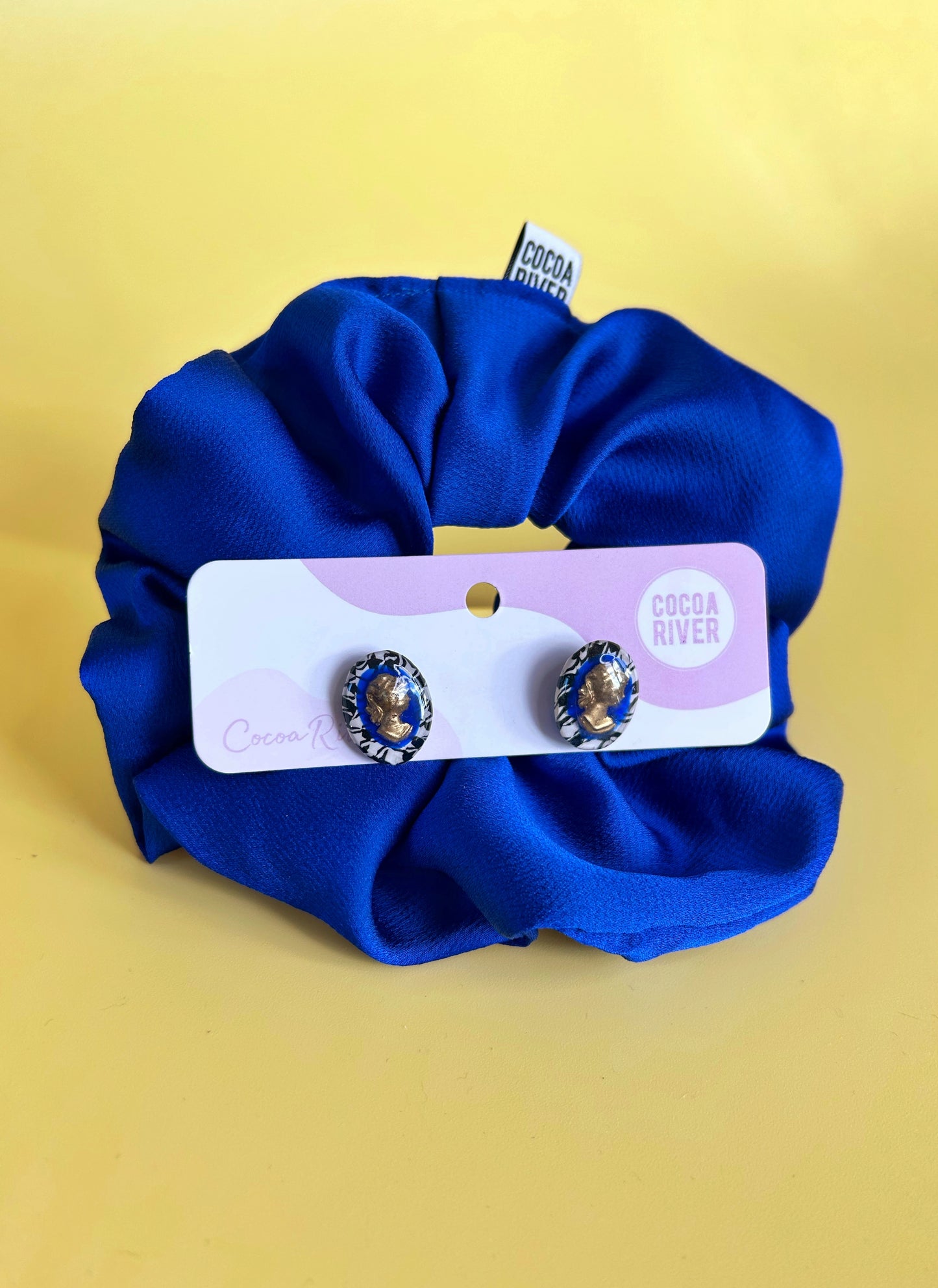 Cobalt & Houndstooth Cameo Studs (.925s)