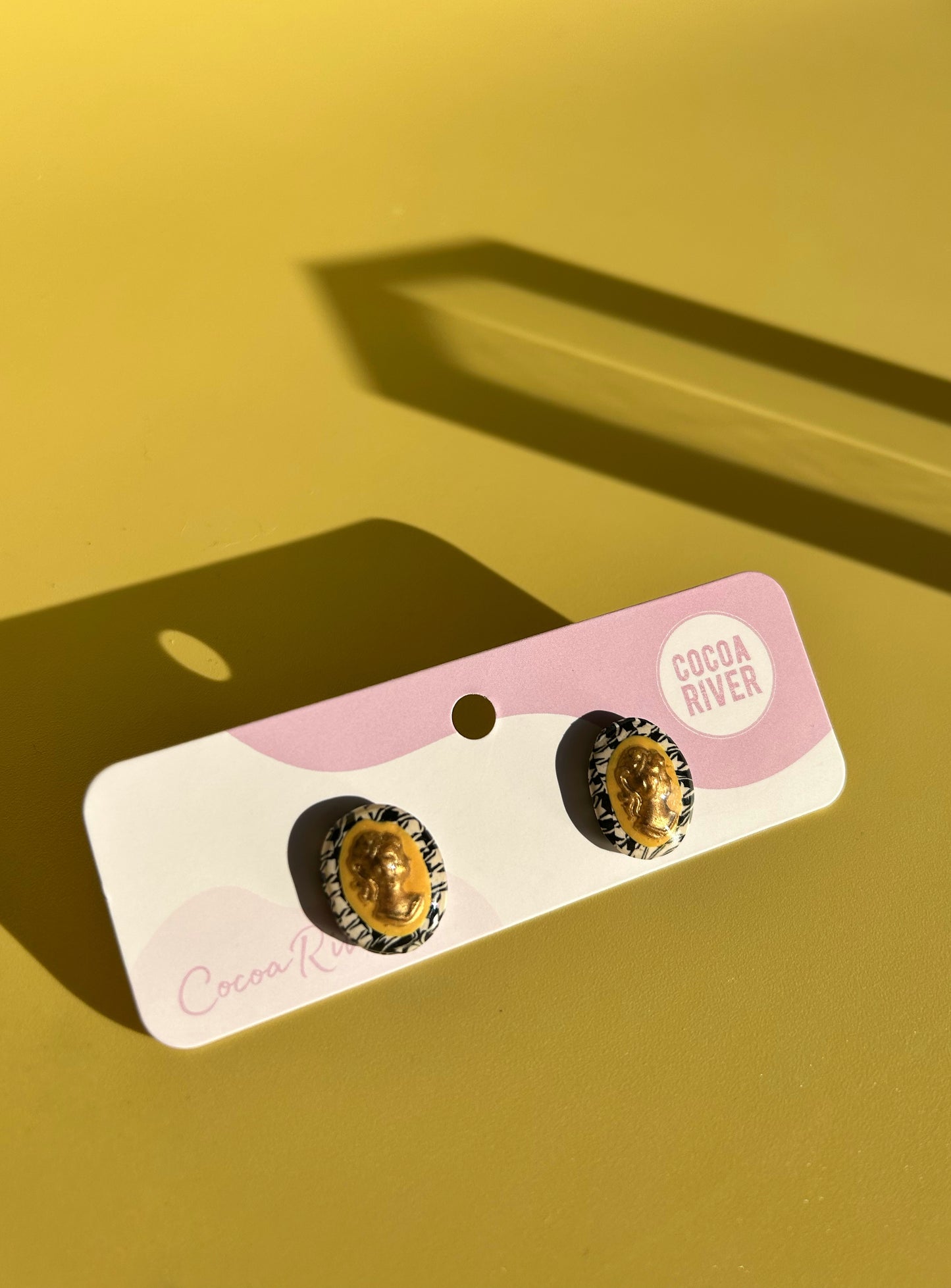 Canary & Houndstooth Cameo Studs (.925s)