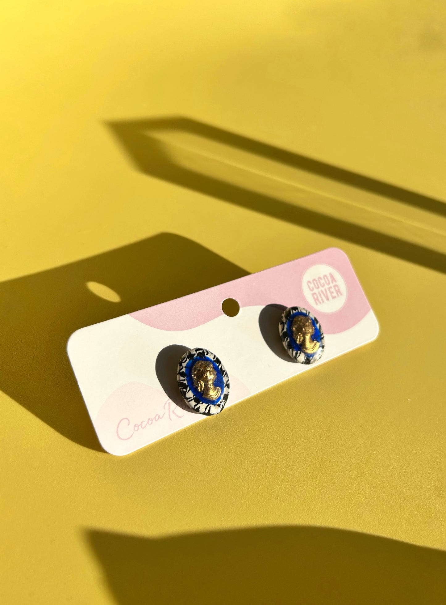 Cobalt & Houndstooth Cameo Studs (.925s)