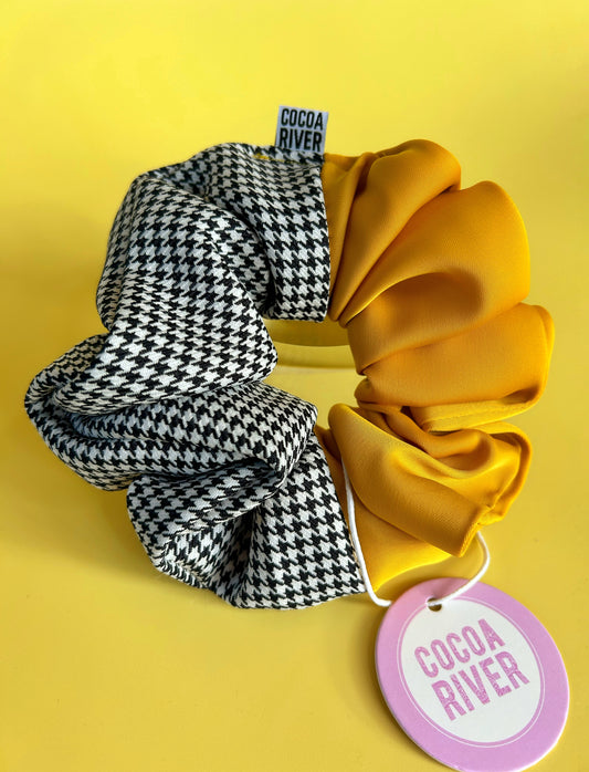Dual Toned Canaary & Houndstooth Scrunchie
