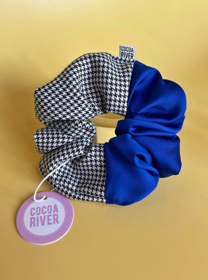 Dual Toned Cobalt & Houndstooth Jumbo Scrunchie