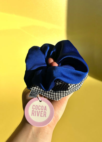 Dual Toned Cobalt & Houndstooth Jumbo Scrunchie