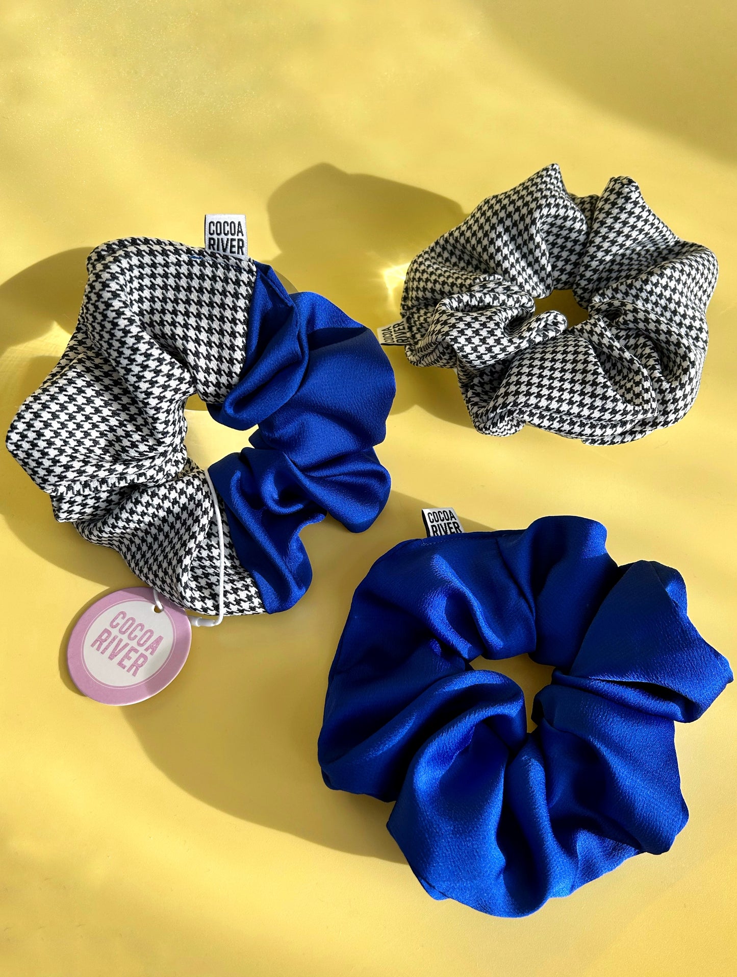 Dual Toned Cobalt & Houndstooth Jumbo Scrunchie